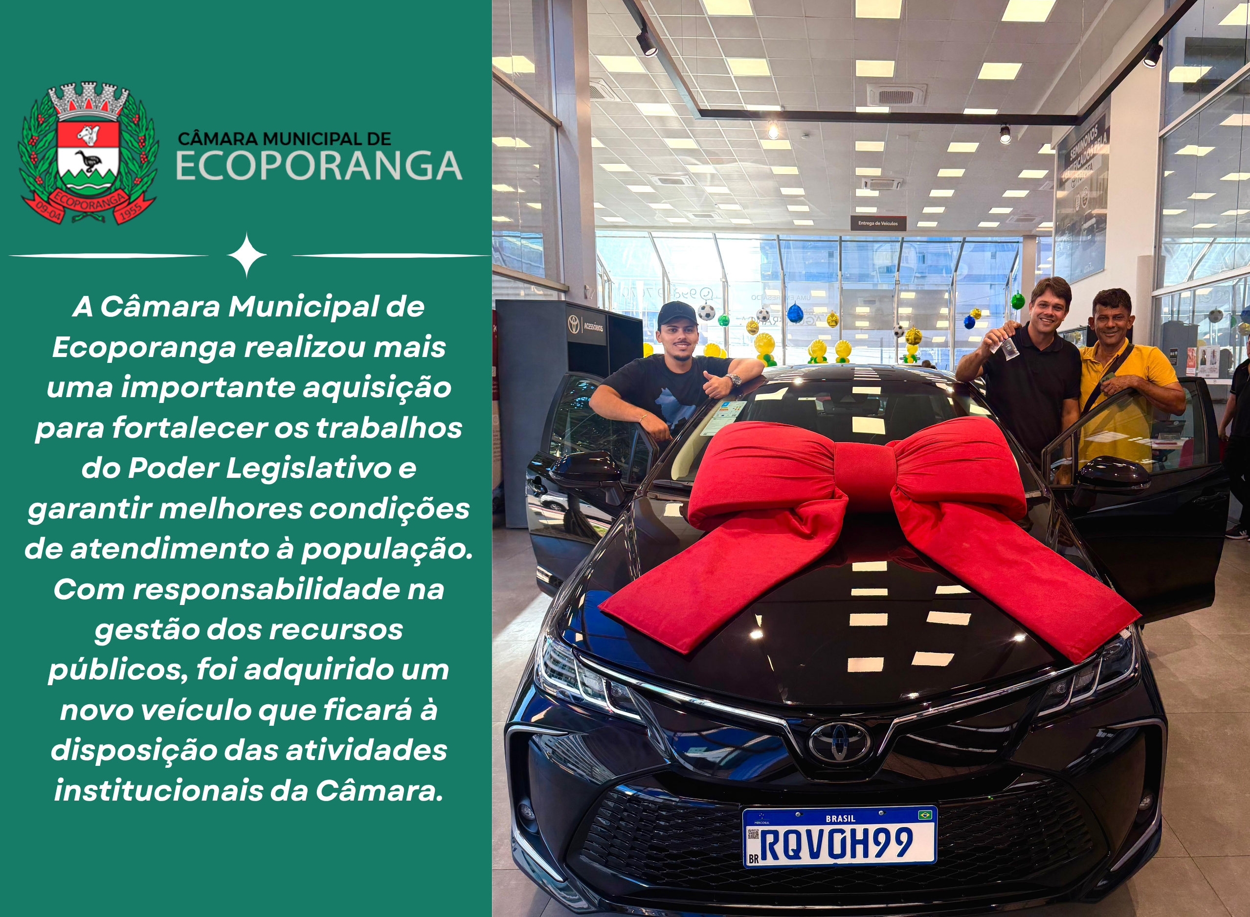  Economia, planejamento e zelo com o recurso público: novo veículo para a Câmara Municipal de Ecoporanga
